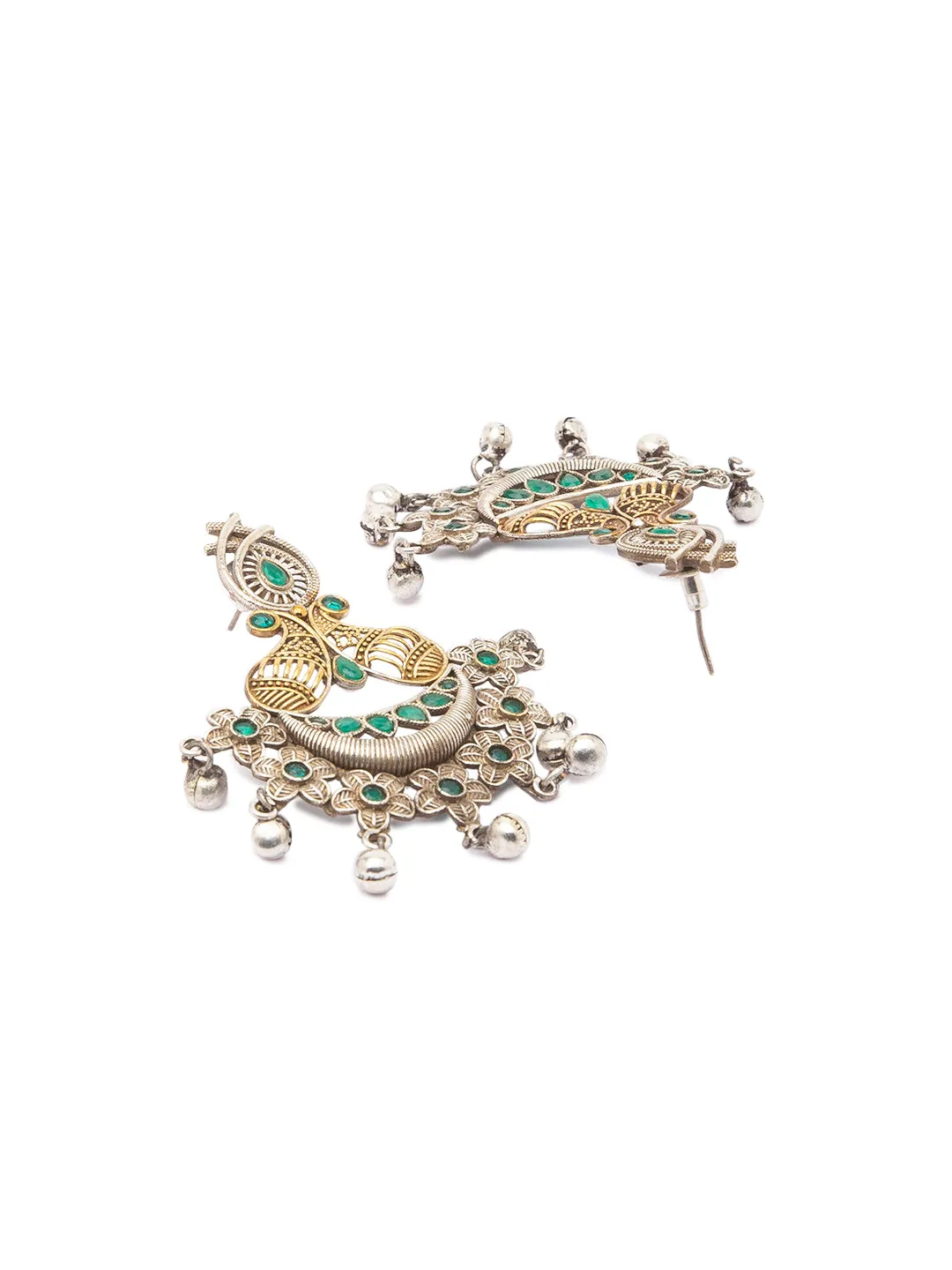 Antique German Silver Oxidized Earrings Tribal Chandbali Stone Studded  Gungroo Dangler Jhumkas