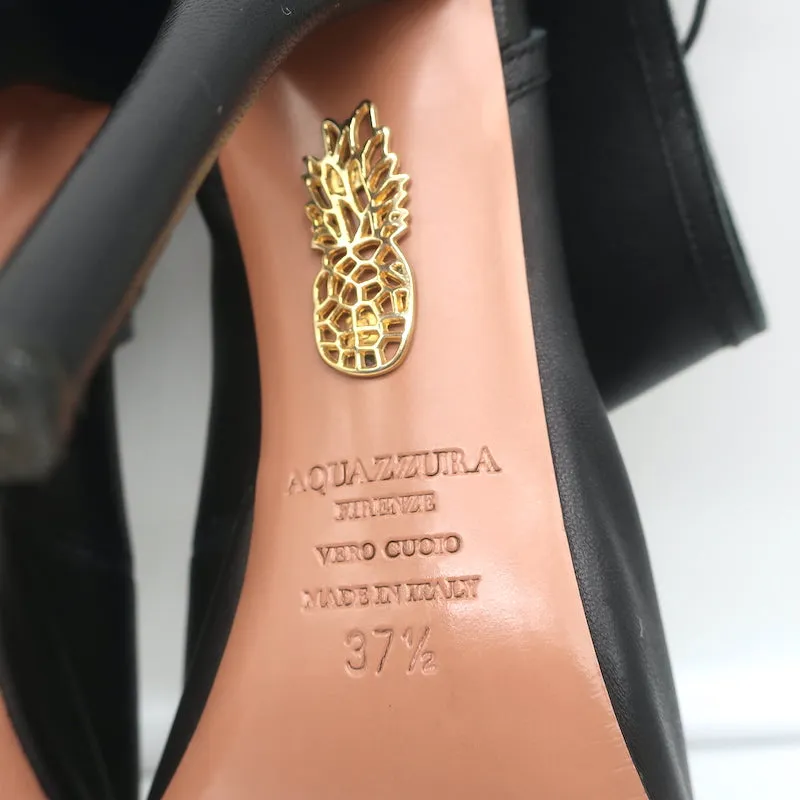 Aquazzura Sexy Thing Cutout Booties Black Leather Size 37.5 Open Toe Heels