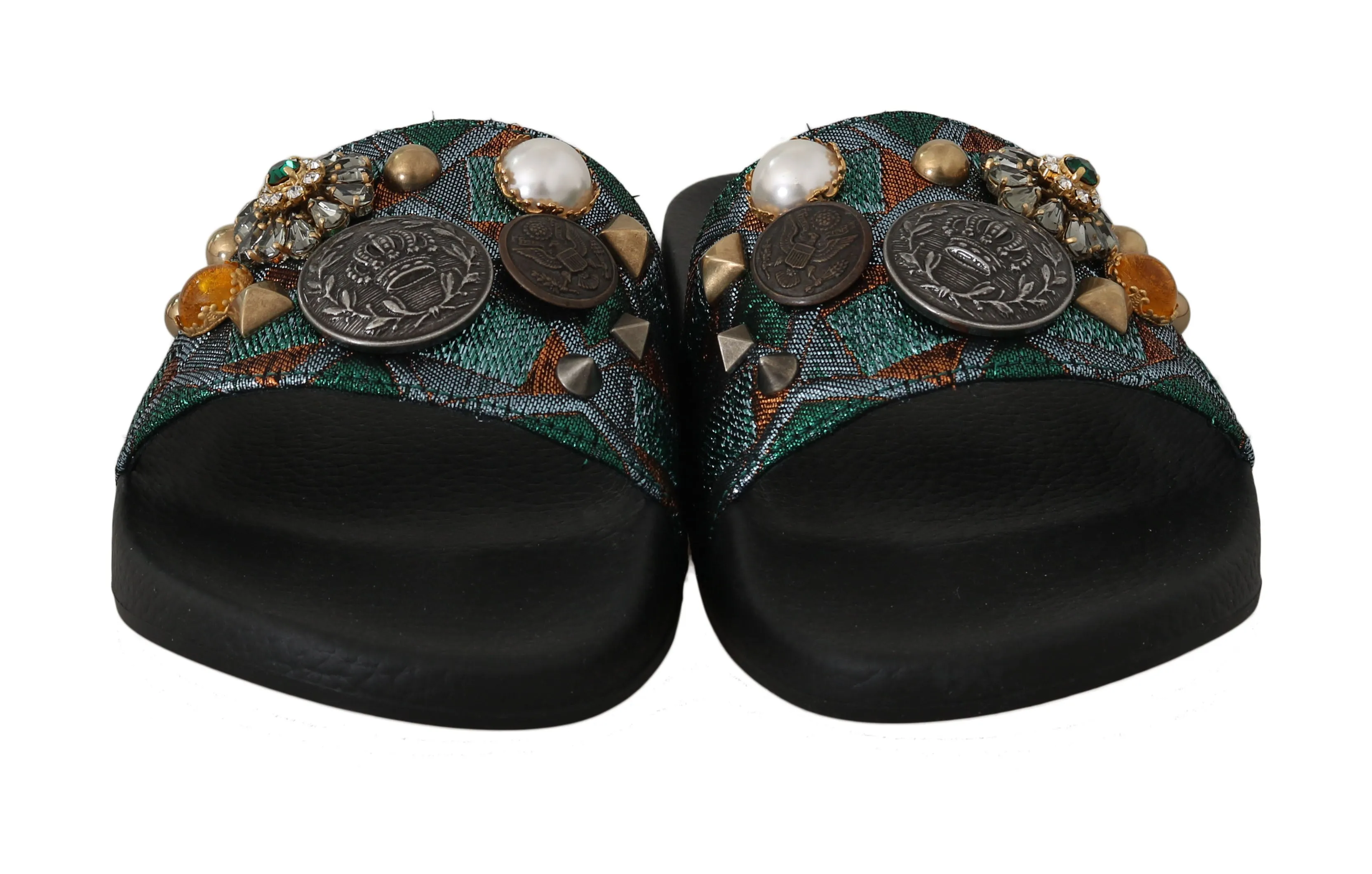 Blue Green Jacquard Crystal Slides