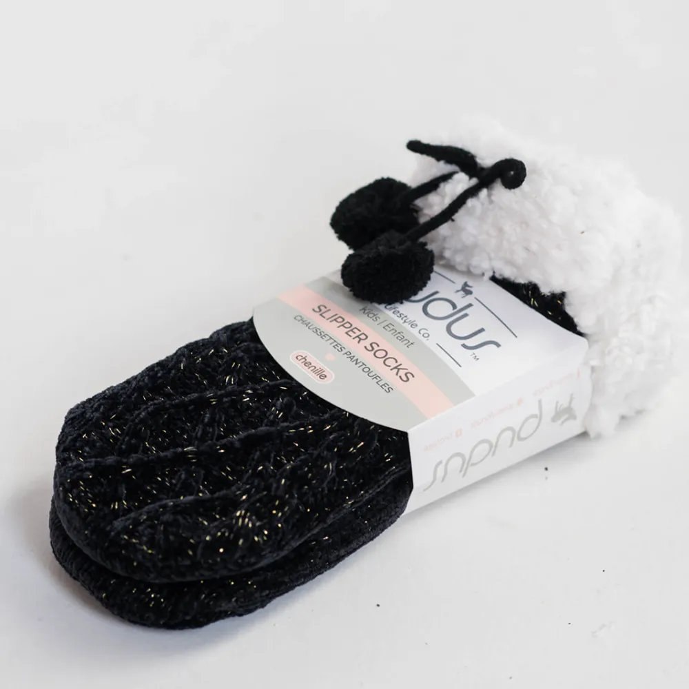 Chenille Knit Holiday Black - Recycled Slipper Socks