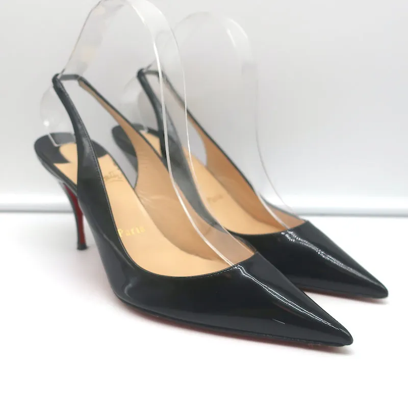 Christian Louboutin Clare 80 Slingback Pumps Black Patent Leather Size 37