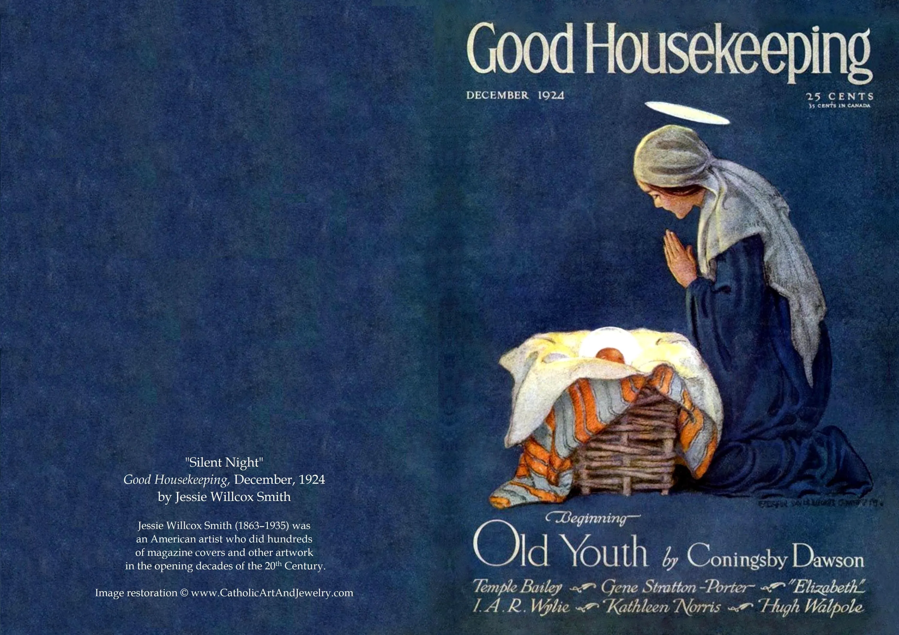 Christmas Card – "Silent Night" – Good Housekeeping, December 1924 – 5x7" with Envelope – 1 / 10 / 50 / 100 – by Jessie Willcox Smith