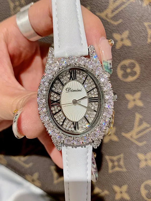Diamond Oval Leather Women's Watch