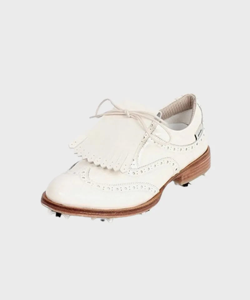 Giclee Unisex Classy Patent Premium Leather Golf Shoes - Ivory