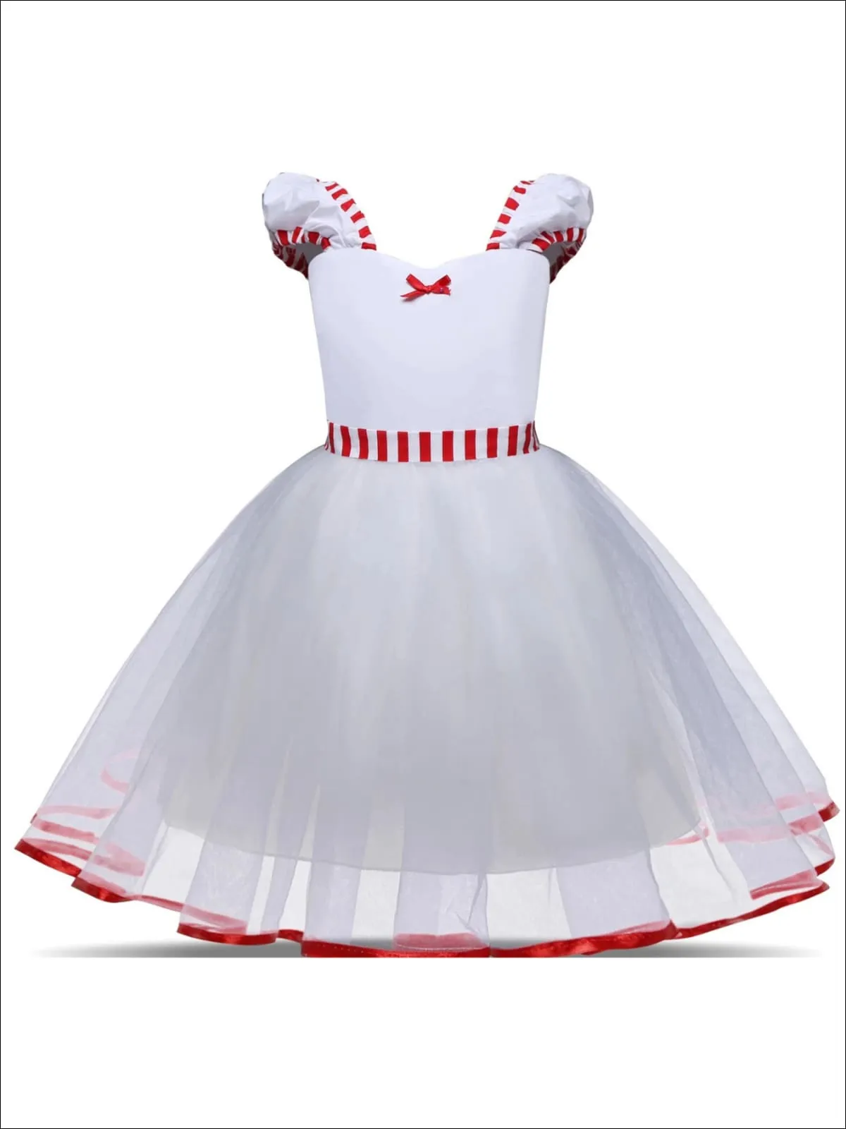 Girls Mary Poppins Inspired Striped Costume Dress with Lace Gloves
