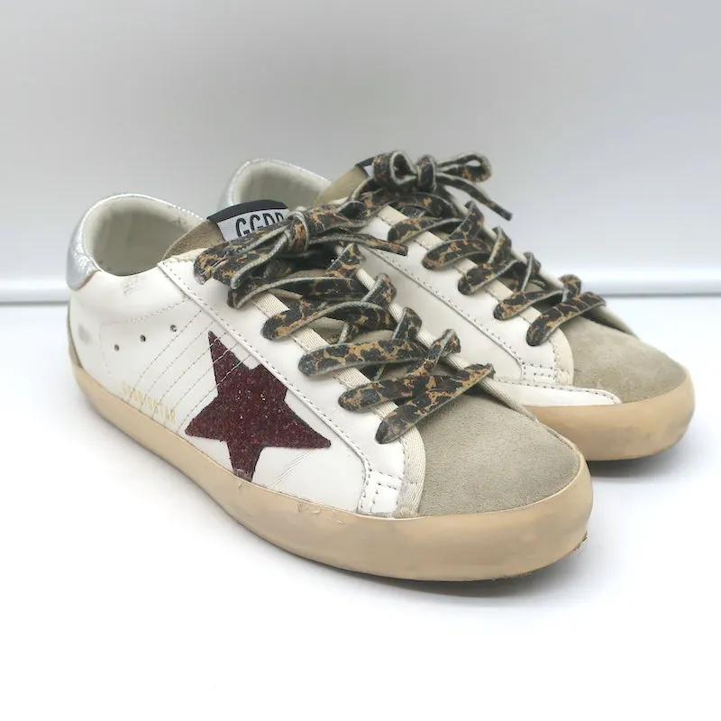 Golden Goose Superstar Glitter Star Sneakers White & Silver Leather Size 36