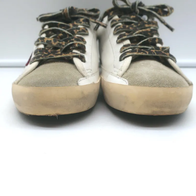 Golden Goose Superstar Glitter Star Sneakers White & Silver Leather Size 36