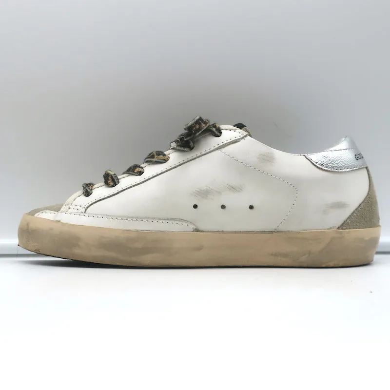 Golden Goose Superstar Glitter Star Sneakers White & Silver Leather Size 36