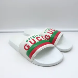 Gucci Original Pursuit Pool Slides White Leather Size 38 Flat Sandals