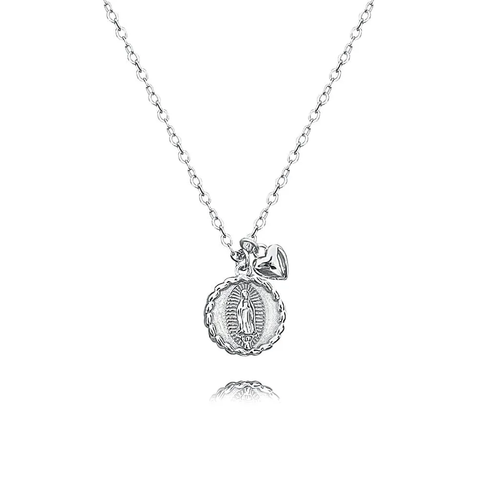 Heart Silver Virgin Mary Virgencita Necklace