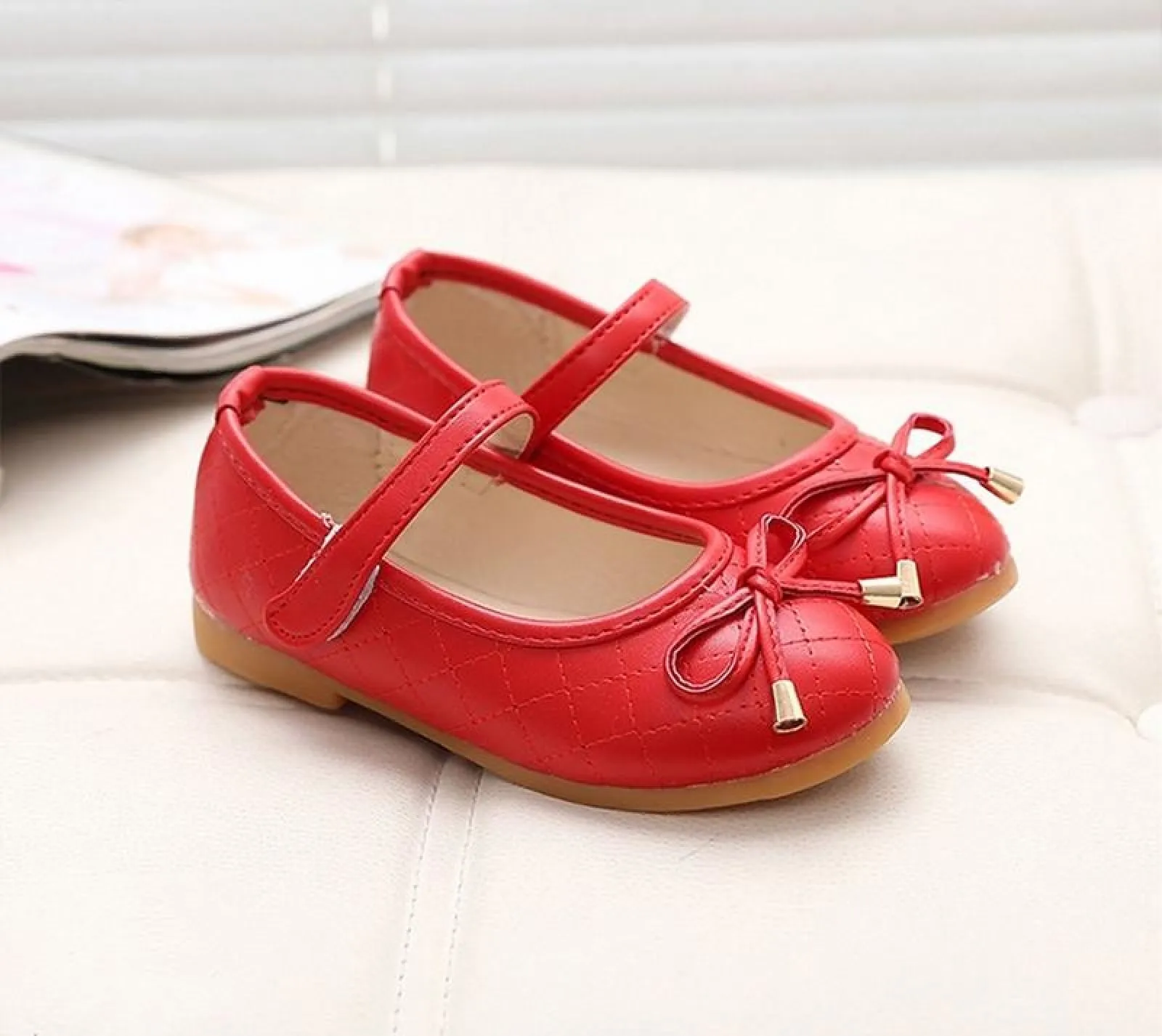 Ivory / Black / Red / Pink Bowknot Leather Wedding Flower Girl Shoes Kids Party Shoes