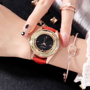 Large Dial Leather Strap Women's Watch