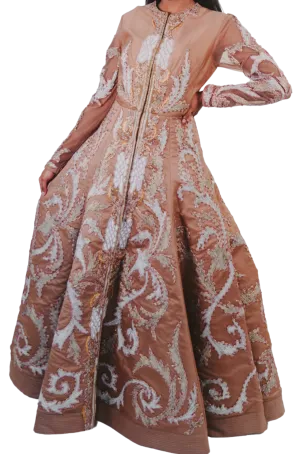 Light Brown Zari and Dori Embroidered Anarkali Gown