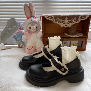 LOLITA CUTE LACE BLACK LEATHER SHOES UB2755