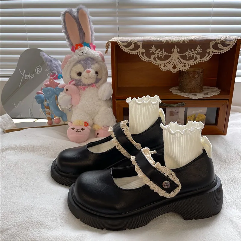 LOLITA CUTE LACE BLACK LEATHER SHOES UB2755