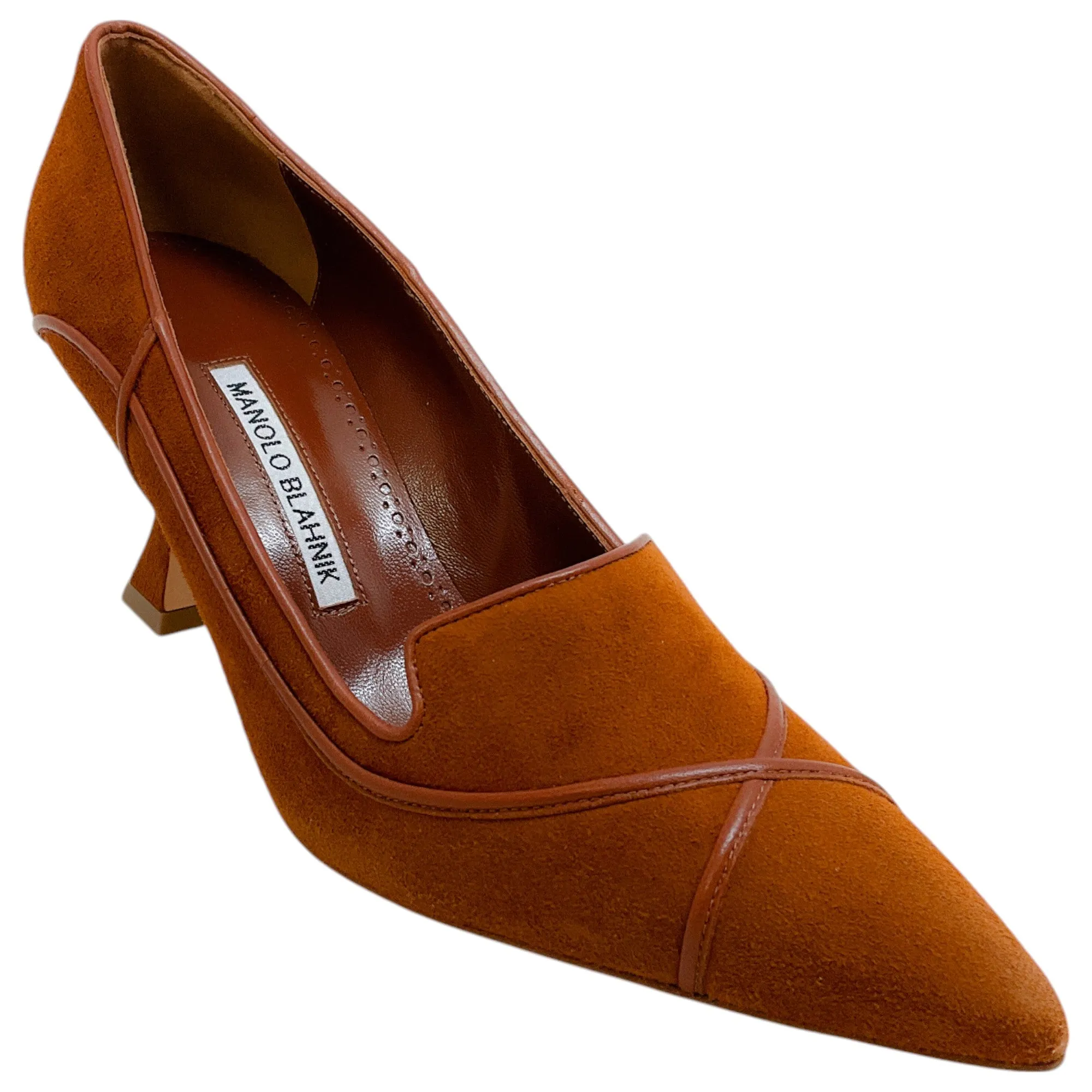 Manolo Blahnik Cognac Suede Dorehi Pumps