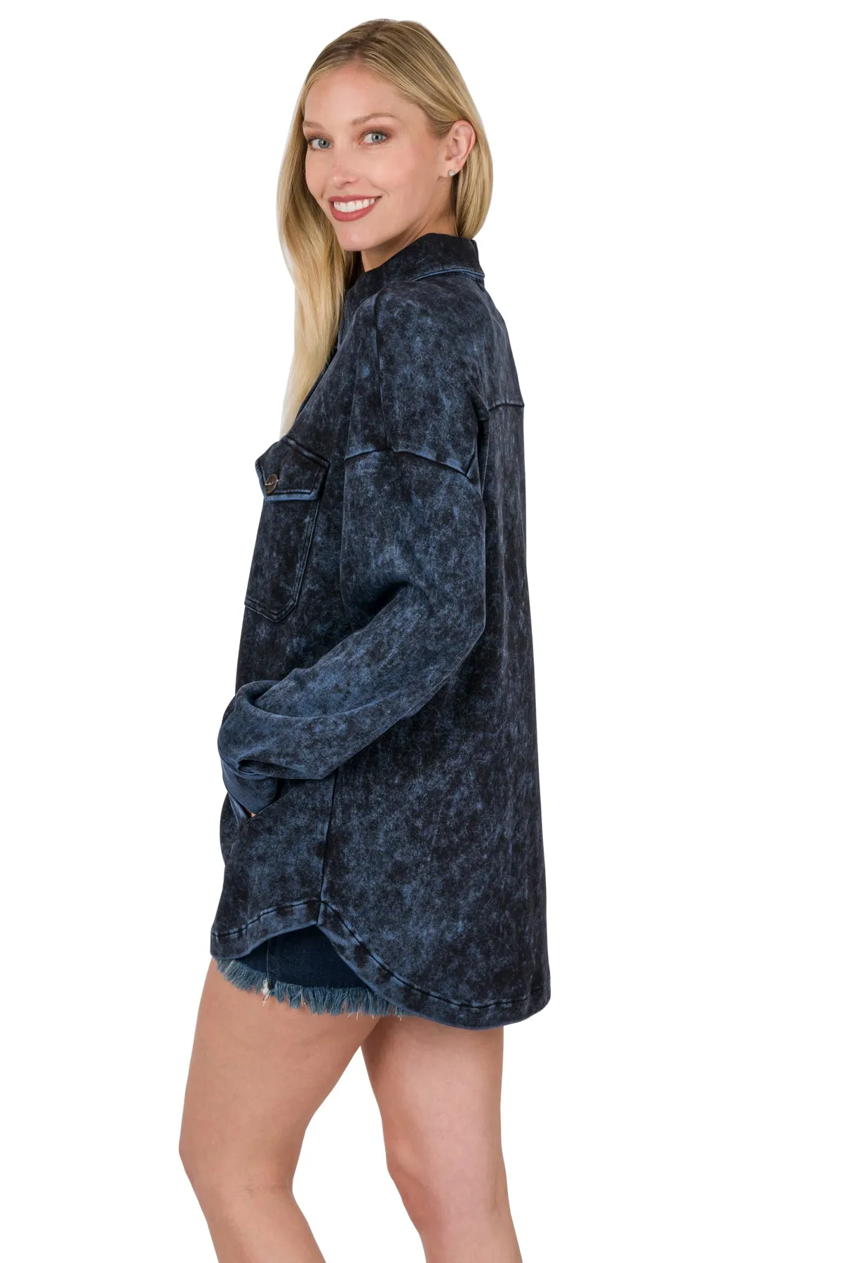 Mineral Washed Shacket in Navy