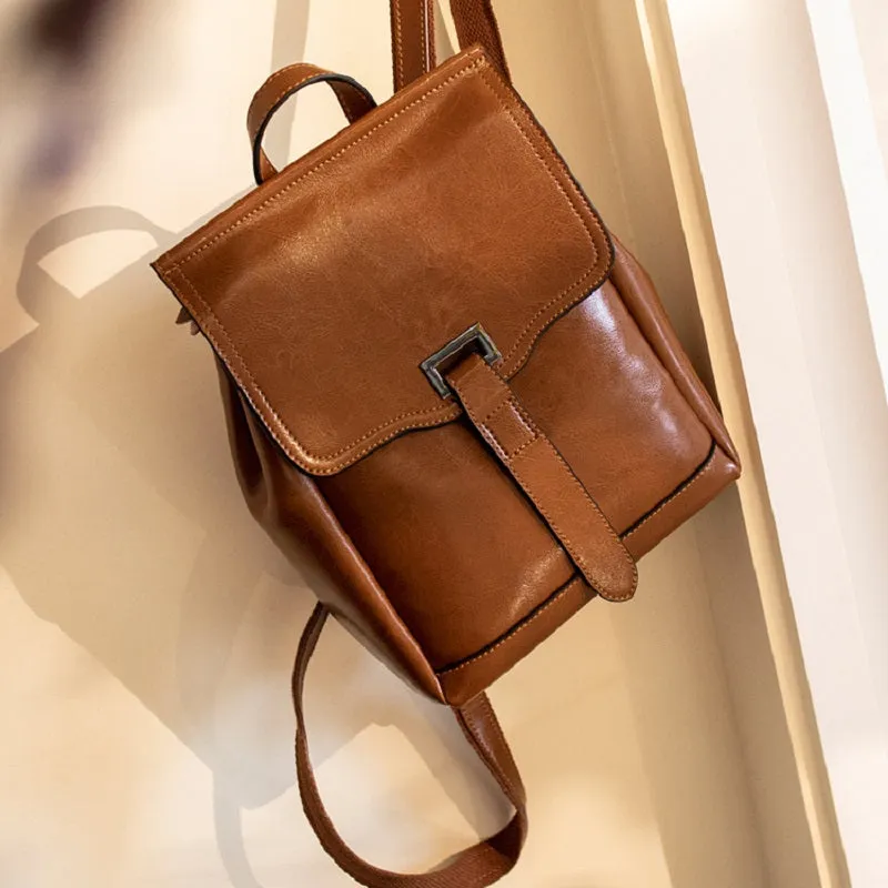 Oil Wax Leather Women's Backpack