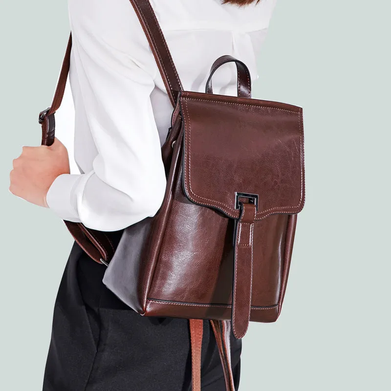 Oil Wax Leather Women's Backpack