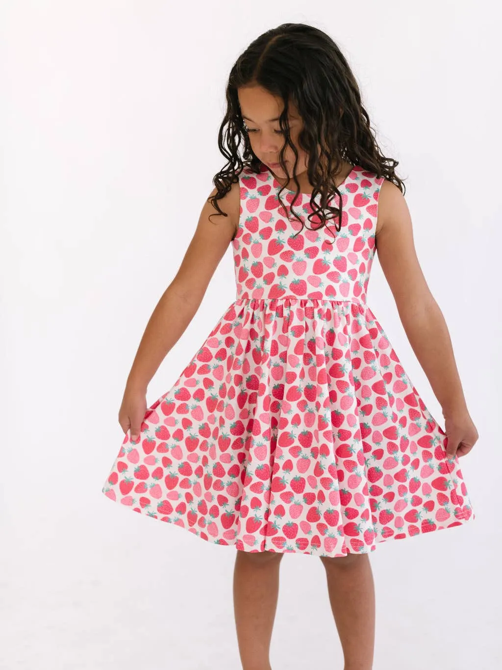 Ollie Jay Girls Tank Dress in Berry Cute Strawberries