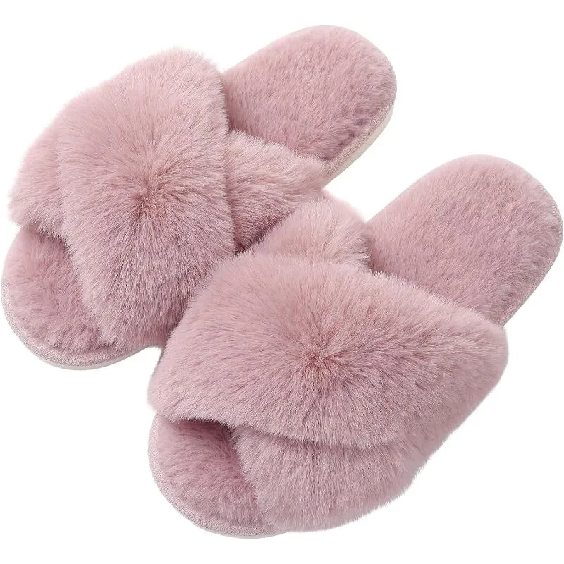Plush Crossband Comfort Slippers For Women