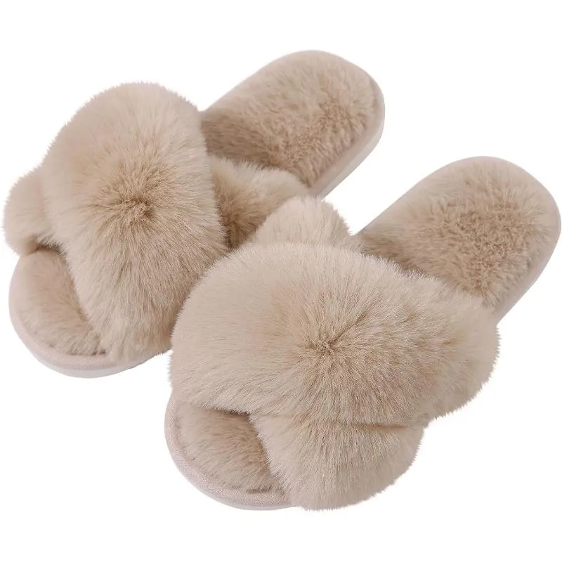 Plush Crossband Comfort Slippers For Women