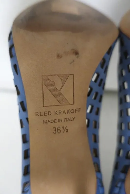 Reed Krakoff Bionic Academy Pumps Blue Perforated Leather Size 36.5 Pointed Toe
