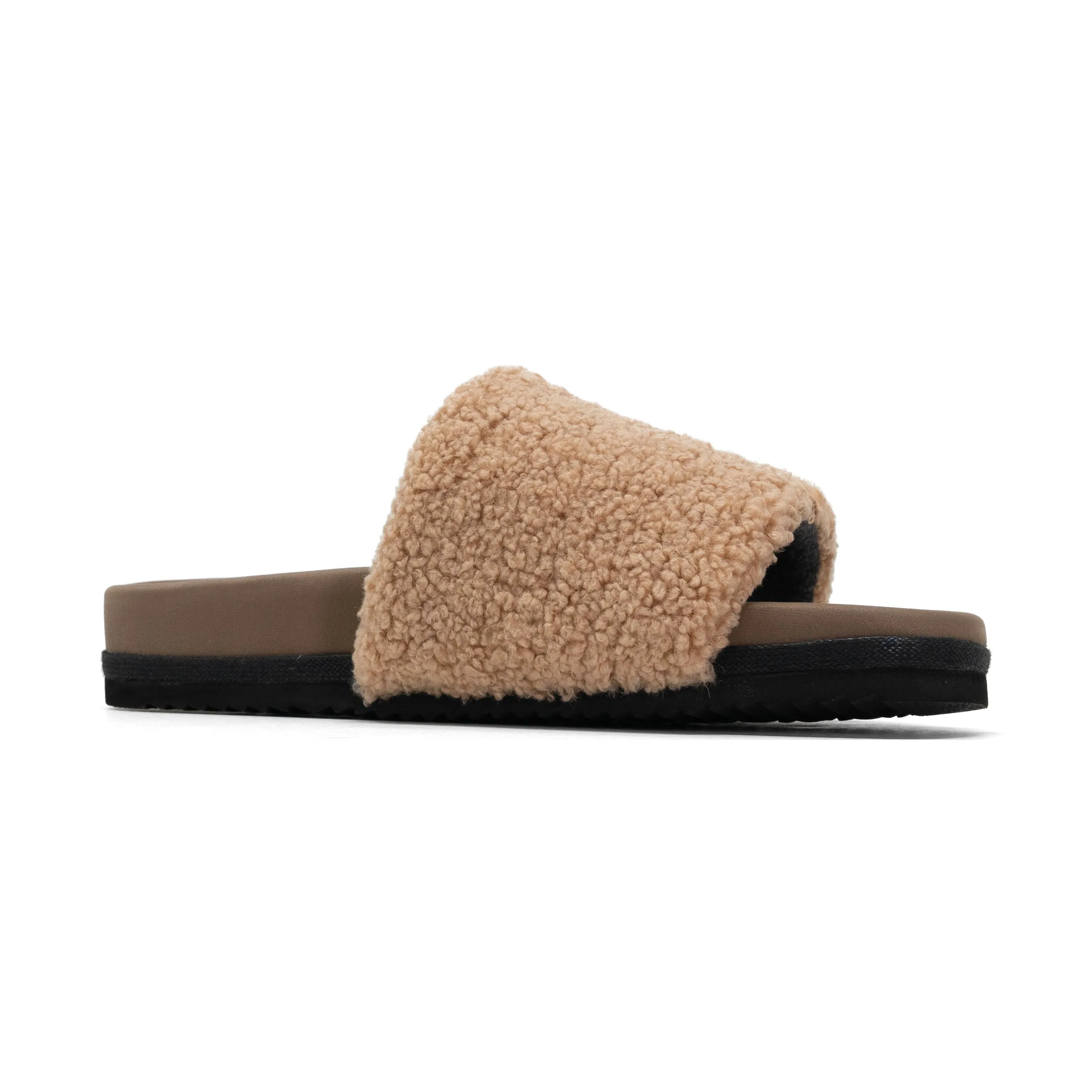 ROAM FUZZY PAILLETTE SLIDER BEIGE FAUX SHEARLING