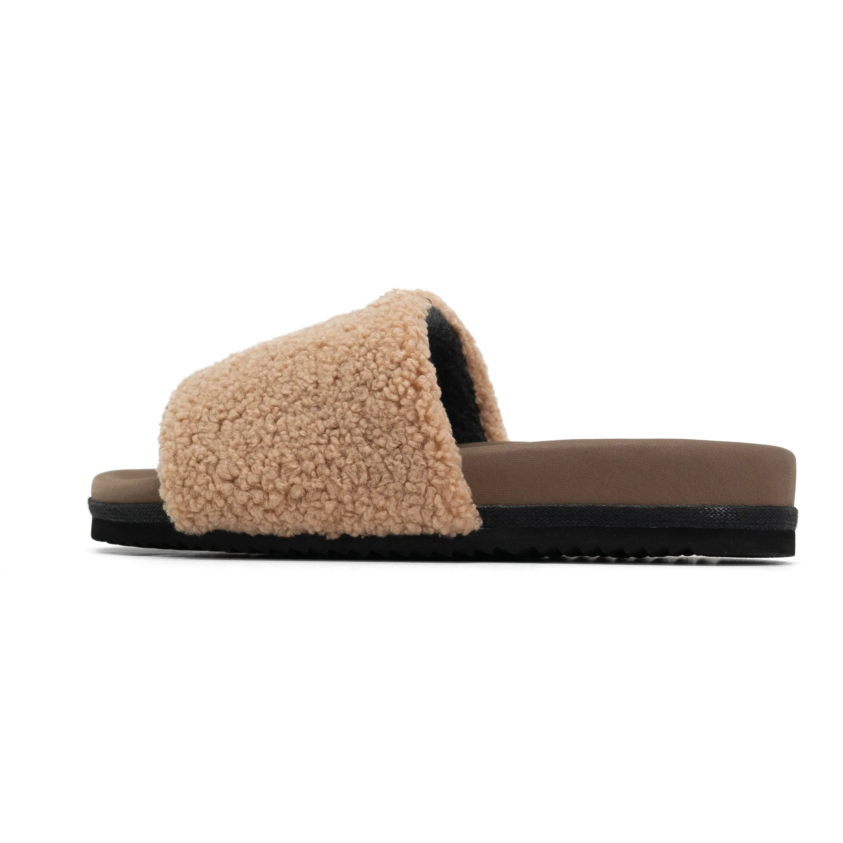 ROAM FUZZY PAILLETTE SLIDER BEIGE FAUX SHEARLING