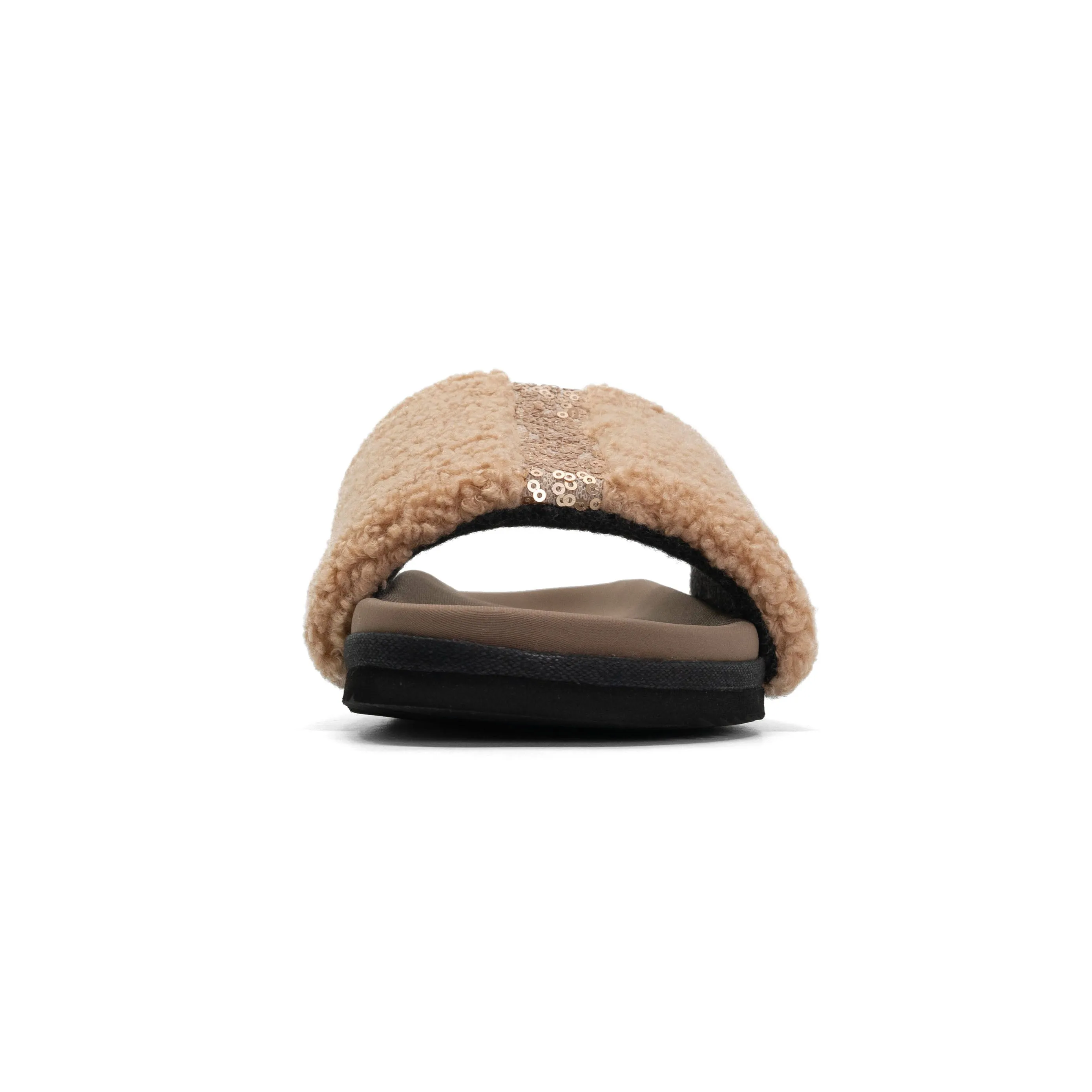 ROAM FUZZY PAILLETTE SLIDER BEIGE FAUX SHEARLING