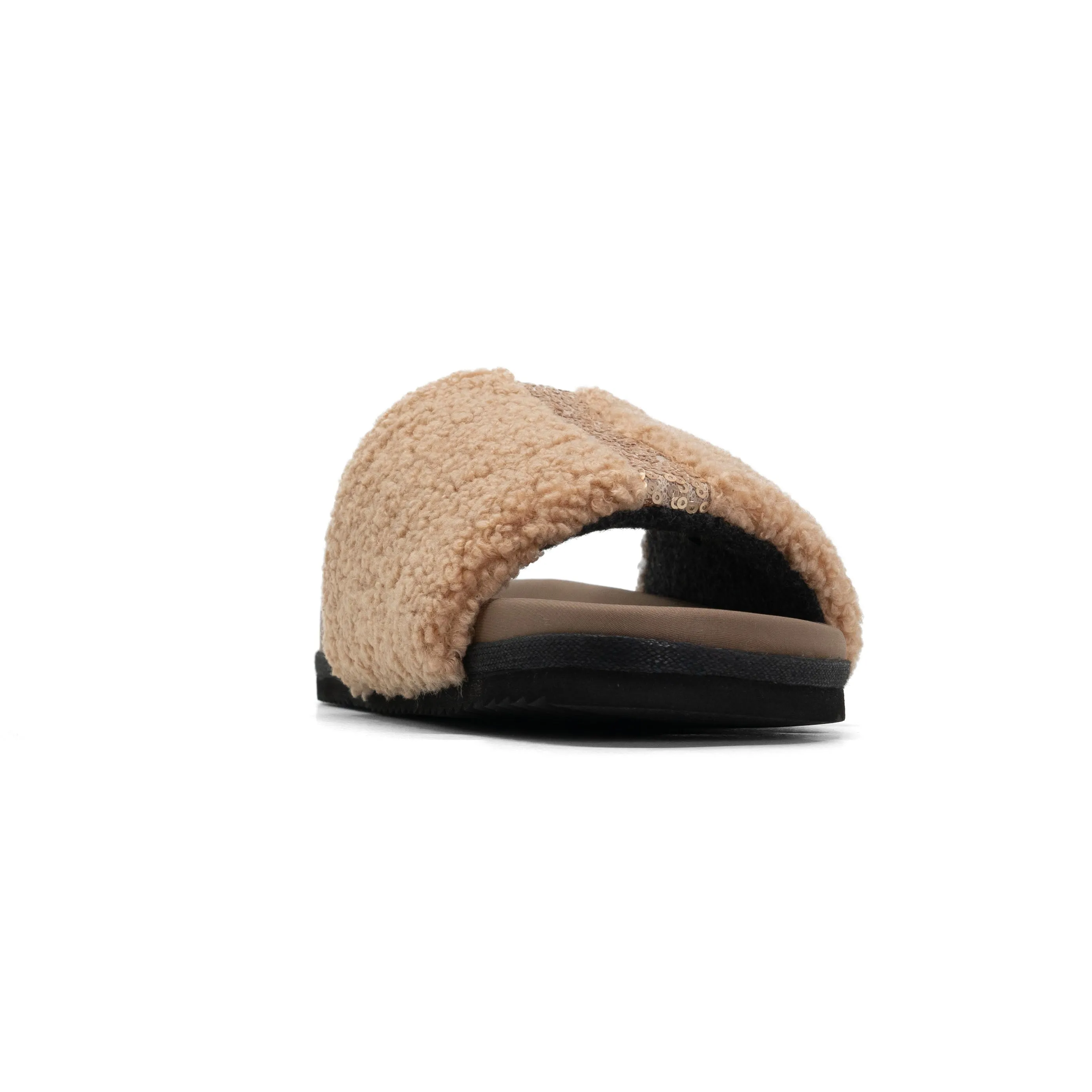 ROAM FUZZY PAILLETTE SLIDER BEIGE FAUX SHEARLING