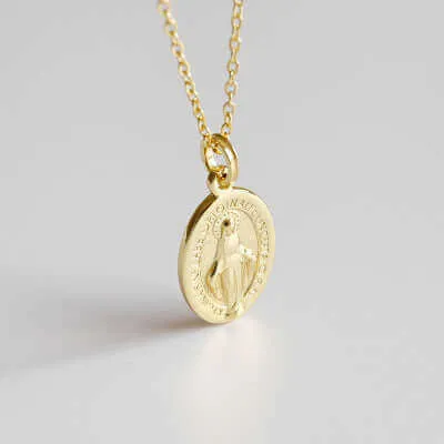 S925 Vintage Virgin Mary Gold Virgencita Necklace