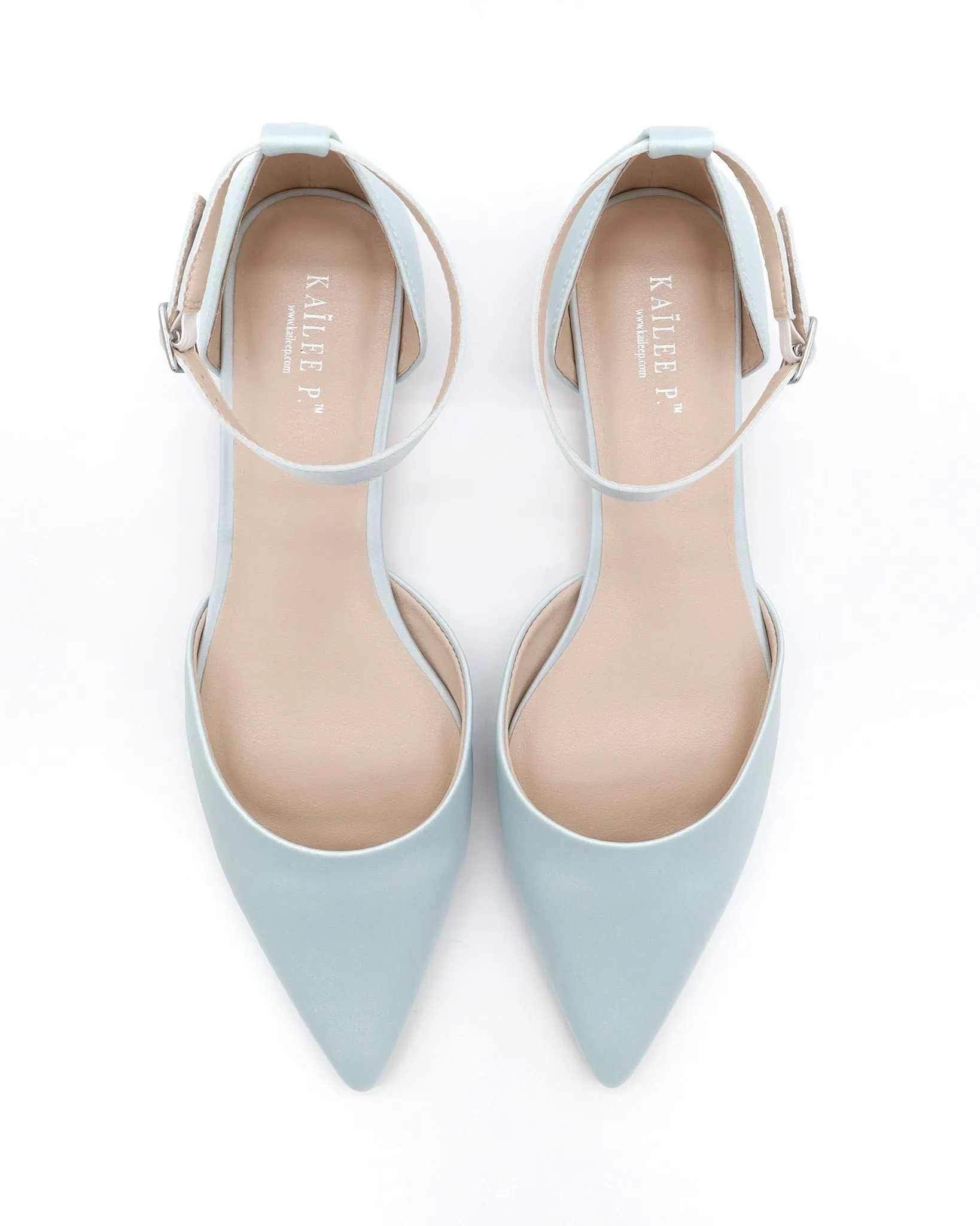 Satin Pointy Toe Flats with Ankle Strap