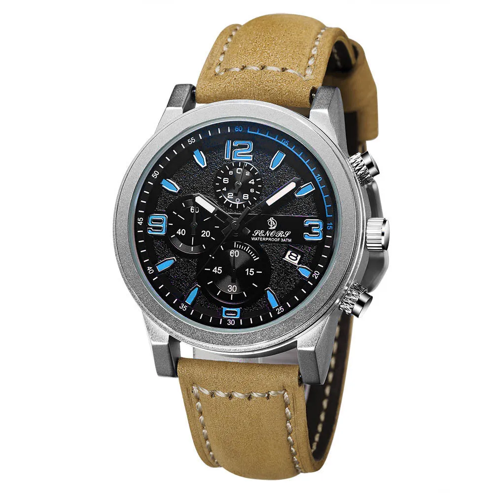 SENORS Men's Fashion Watch with Leather Band