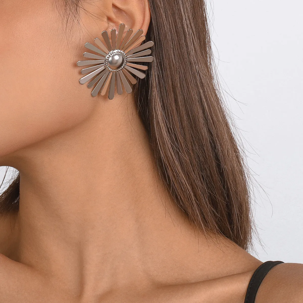 Silver-Plated Sunflower Stud Earrings