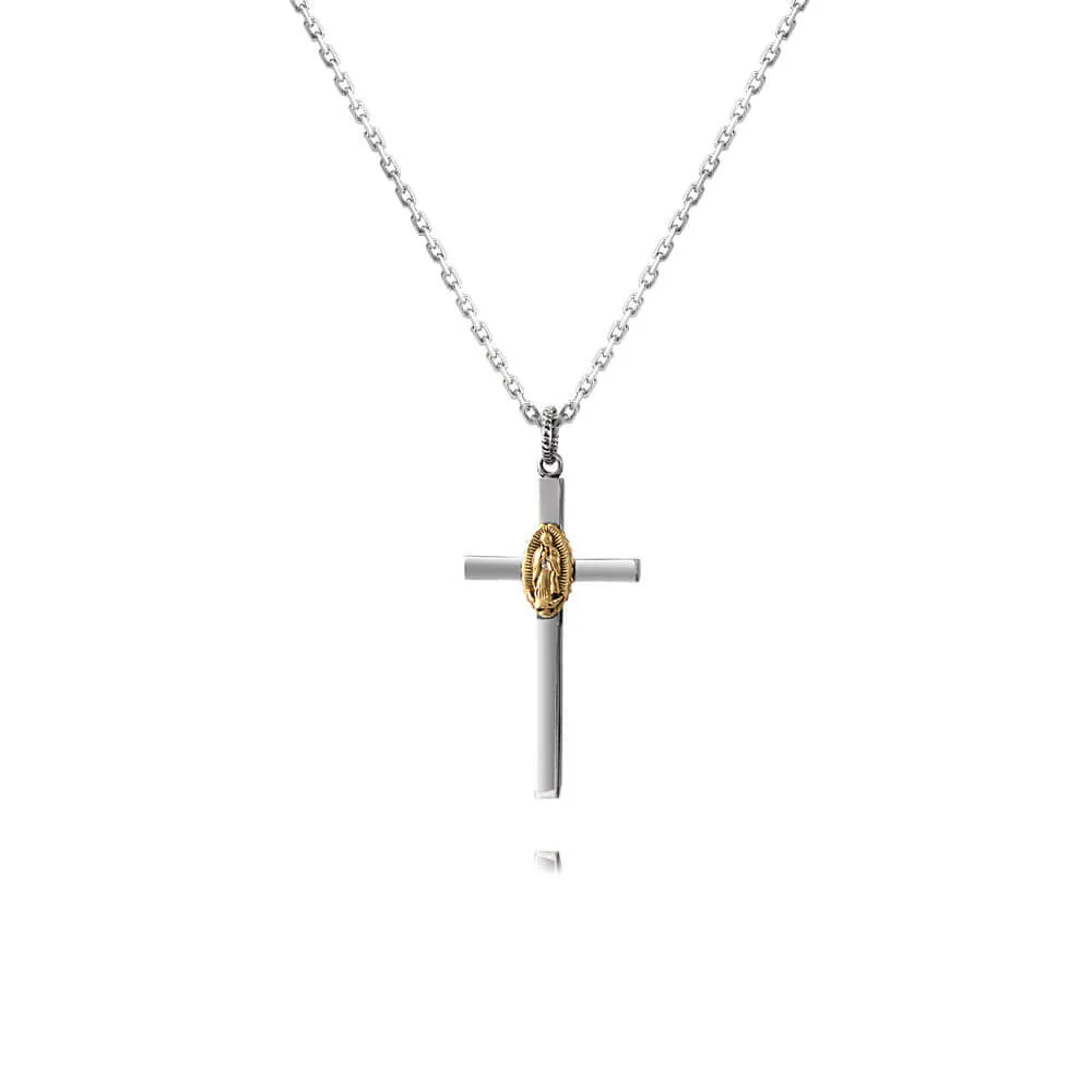 Silver Virgin Mary Cross Virgencita Necklace