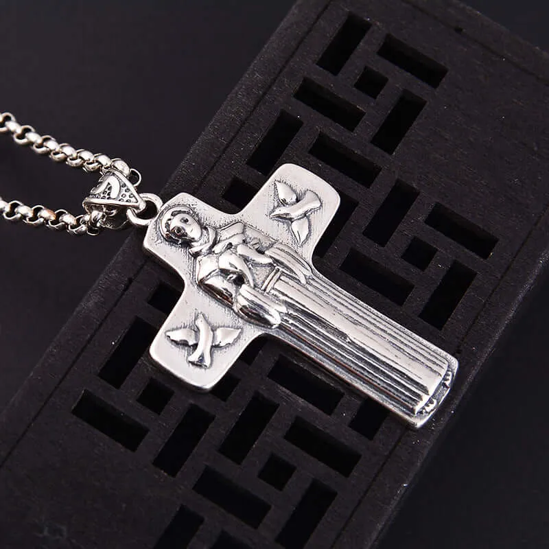 Sterling Silver Virgin Mary Cross Virgencita Necklace