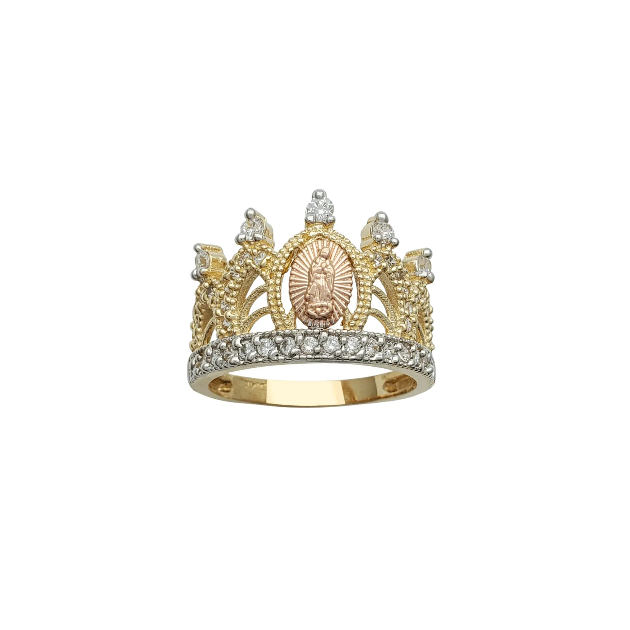 Tricolor Virgin Mary Crown-Tiara Ring (14K)