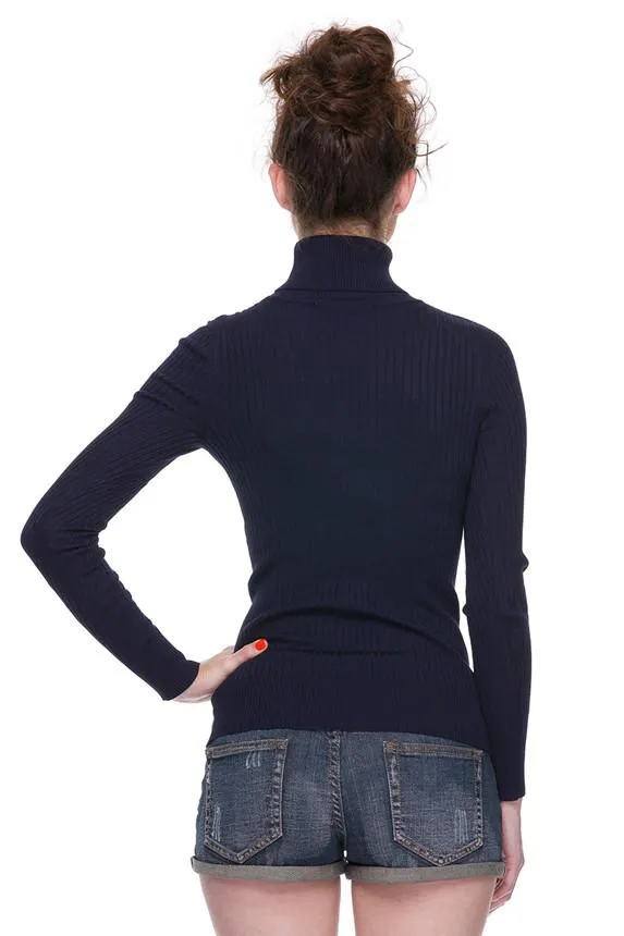 Turtle Neck Knit Ribbed Sweater Top