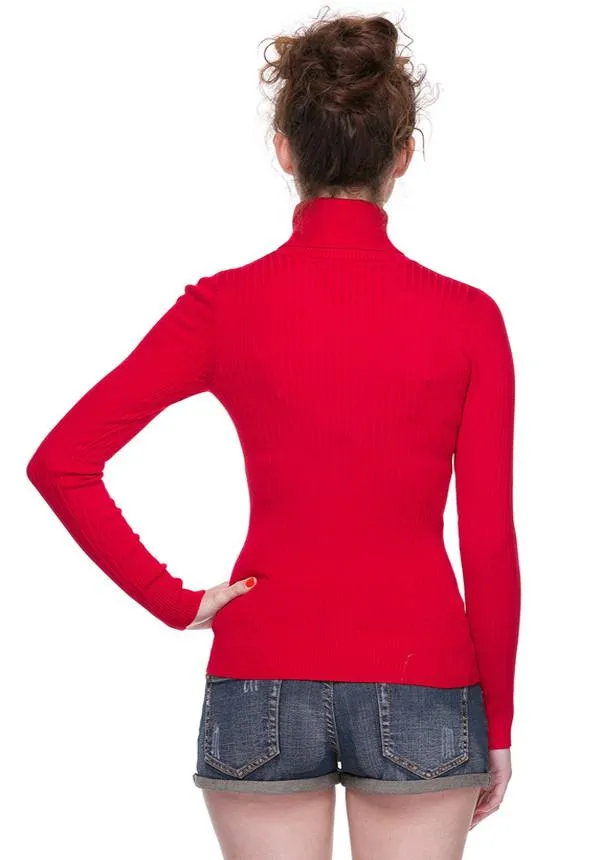 Turtle Neck Knit Ribbed Sweater Top