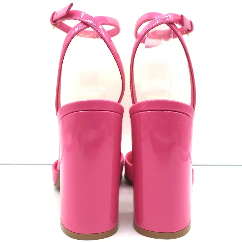 Valentino One Stud Ankle Strap Pumps Hot Pink Patent Leather Size 36.5