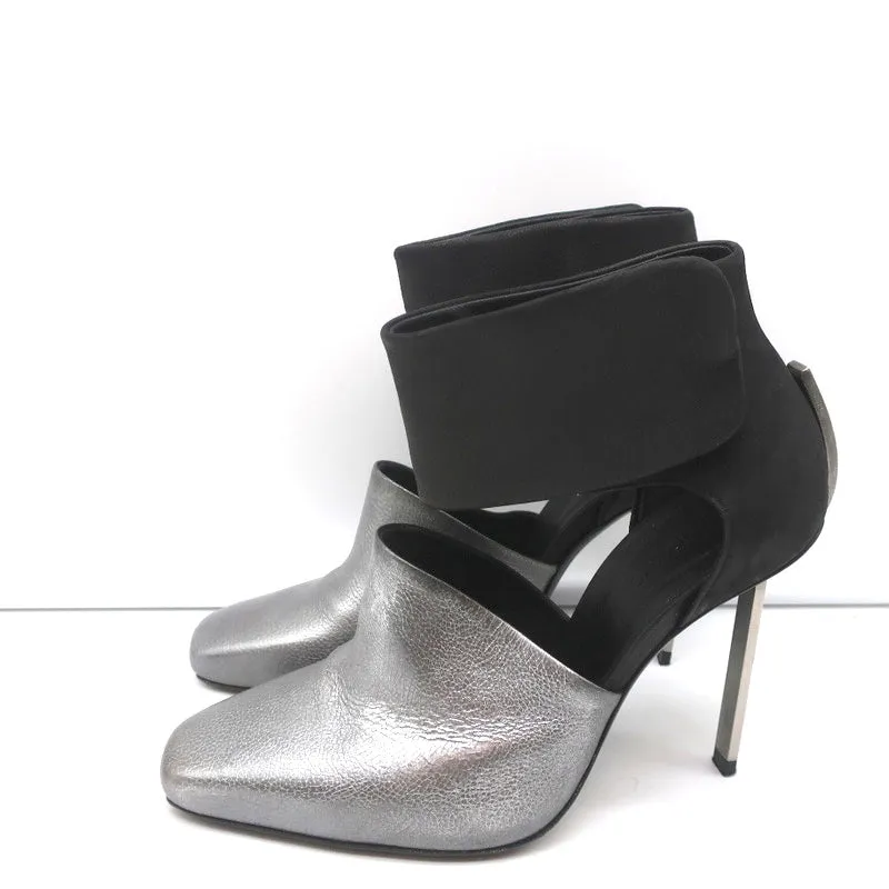 Vic Matie Metal Heel Pumps Black Nubuck & Silver Metallic Leather Size 37.5