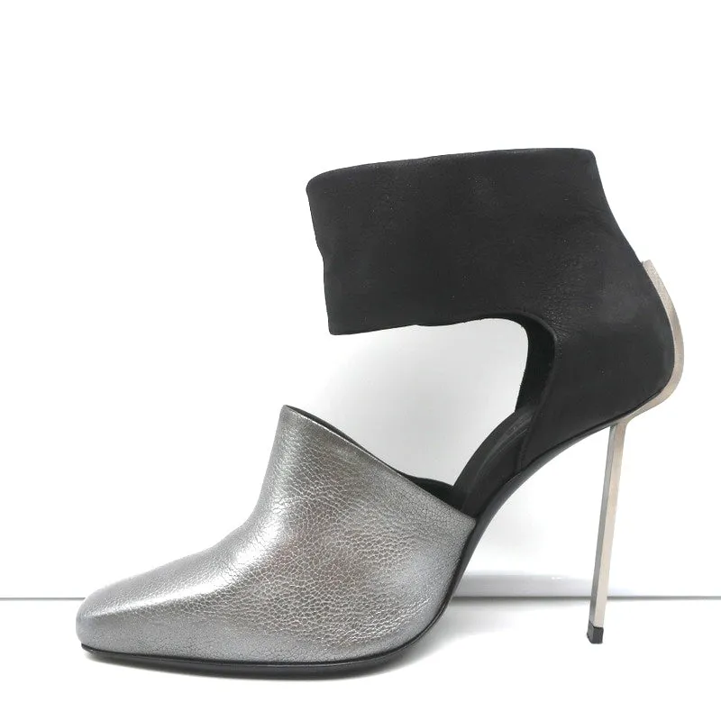 Vic Matie Metal Heel Pumps Black Nubuck & Silver Metallic Leather Size 37.5