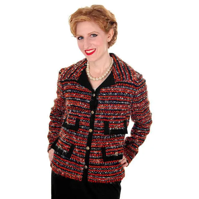Vintage Ladies Blazer Jacket Orange/Grey Mohair Tweed Davidow 1970s
