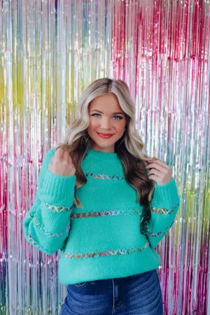 X Outstitch Embroidered Sweater - Light Teal
