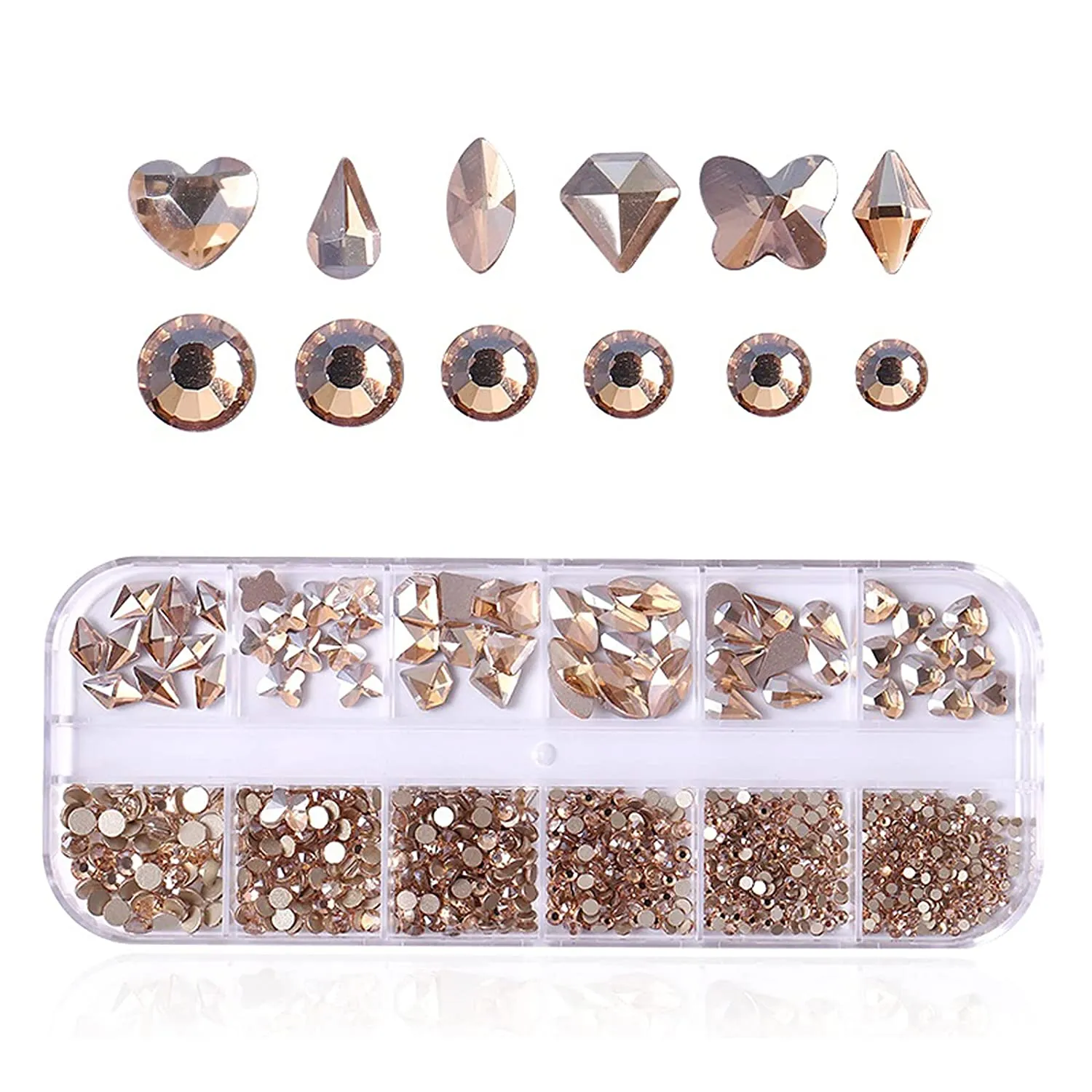 YOUMOO 800PCS Multi Shape Rhinestones, 3D Flat Back Rhinestones, Crystals Glass Gems Stones for DIY Nail Art Decoration Crafts Clothes Shoes Jewelry (Crystal)
